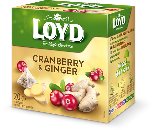 LOYD - Cranberry & Ginger Flavored Herbal-Fruit Infusion 20 tea bags – Net wt: 1.41 oz (40 g)