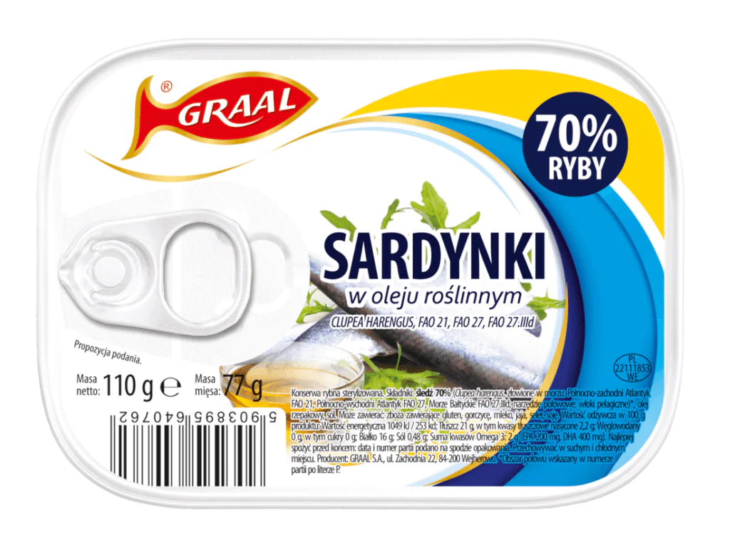Graal - Sardines in Vegetable Oil, Net Wt.: 3.88 oz (110 g)