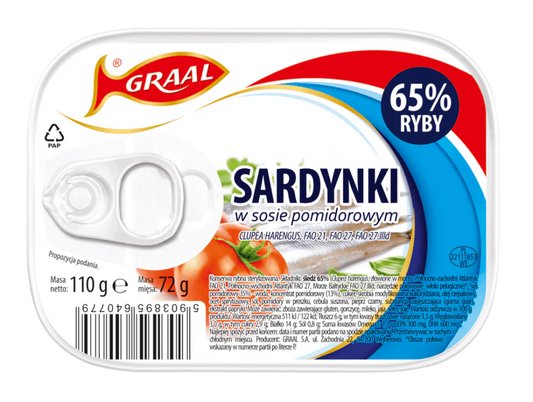 Graal - Sardines in Tomato Sauce, Net Wt.: 3.88 oz (110 g)