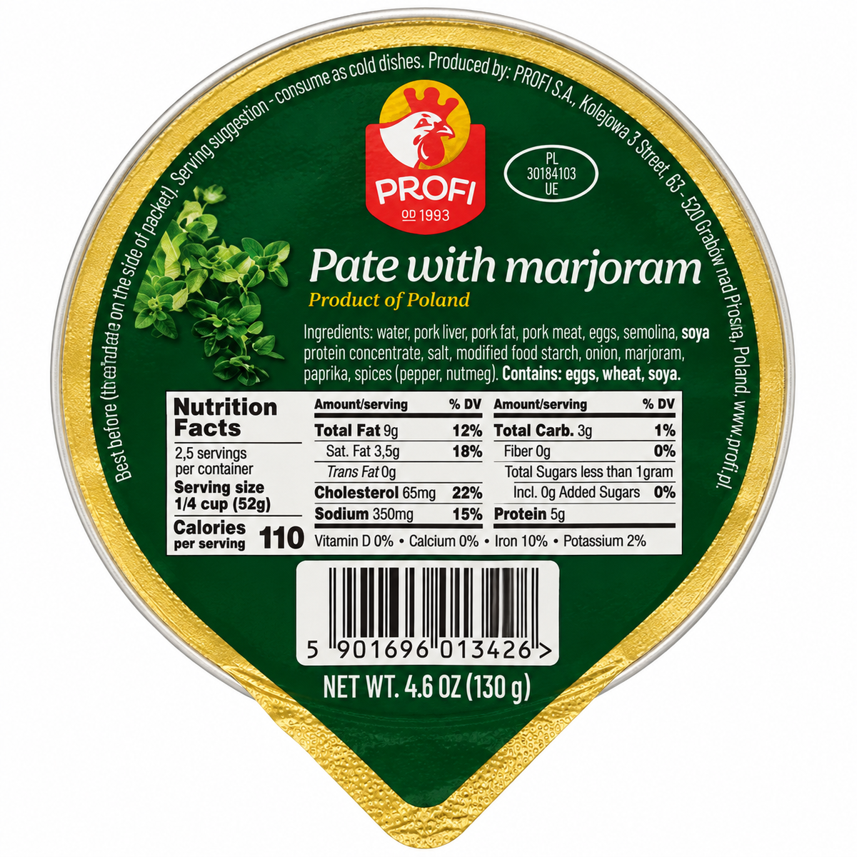 Profi – Pork Pate with Marjoram, Net Wt: 4.6 oz (130 g)