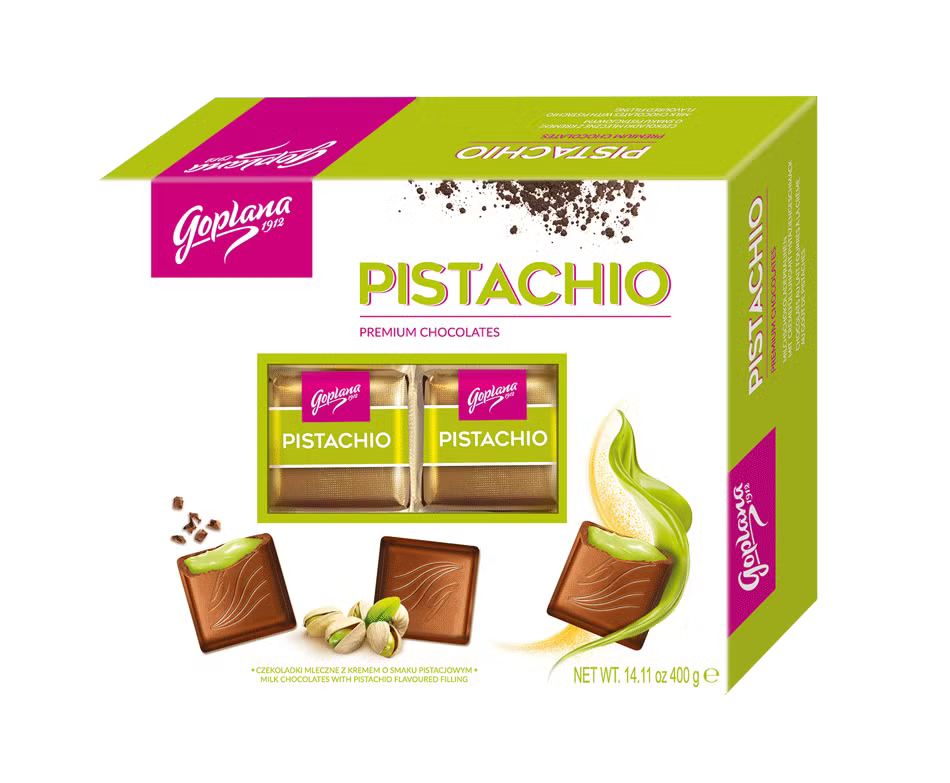Goplana - Pistachio, premium chocolates, net wt.: 14.1 oz (400 g)