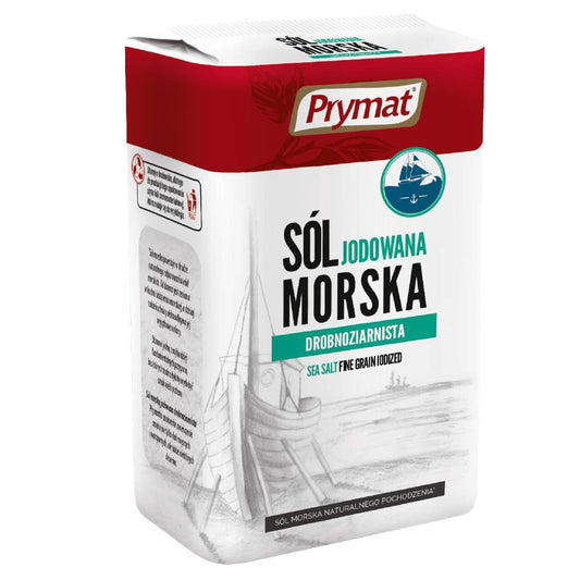Prymat – Fine Grain Iodized Sea Salt, Net Wt: 2.2 lb (1 kg)